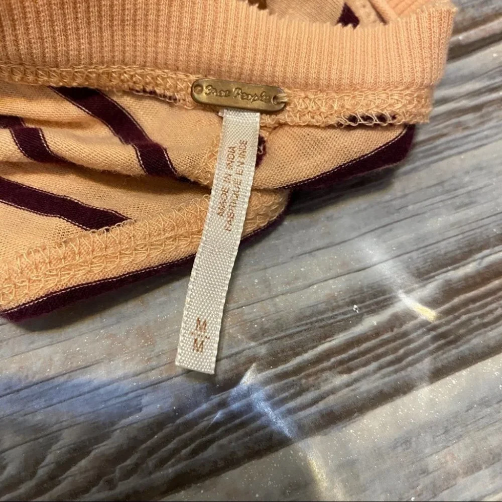 Free People Striped Embroidered Tee Pink Sz M
